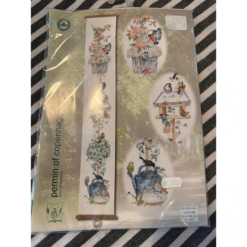 Permin of Copenhagen Cross Stitch Kit Garden Birds Birdhouse 6x40 Bell Pull